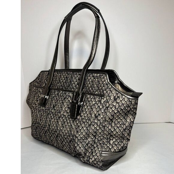 COACH Authentic Tote Carryall Shoulder Bag Purse Snake Print Leather Trim Black - Picture 6 of 11